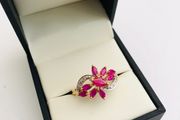 9ct Yellow Gold Ruby &amp; Diamond Cluster Ring