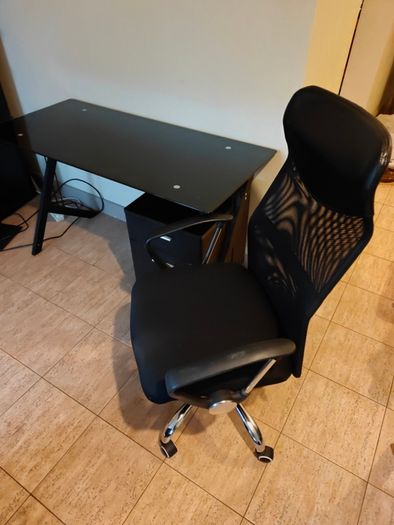 Glass top work desk and chair