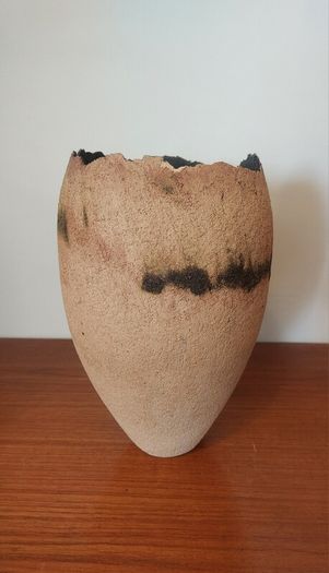 Fabulous Tall Hand-Built Studio Pottery Vase in a Textured Stoneware Clay with an Organic Asymmetric Shape, Hand Made, A Piece of Sculptural Art, But Unknown Maker