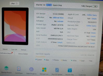 Apple IPAD Air 1st Generation, 32GB, Space Gray, in case with Keyboard, Activation Locked, crack on screen, works fine