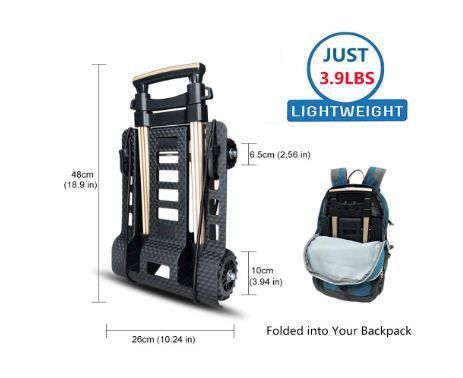 Folding Hand Truck, with Noiseless Wear-Resistant PU Tank Wheels and Adjustable Aluminum Alloy Drawbar