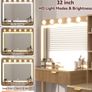 110 cm Fluted Vanity Desk with Glass Top, Modern Makeup Desk with 5 Drawers and Shelves for Bedroom-US-style plug Image 2