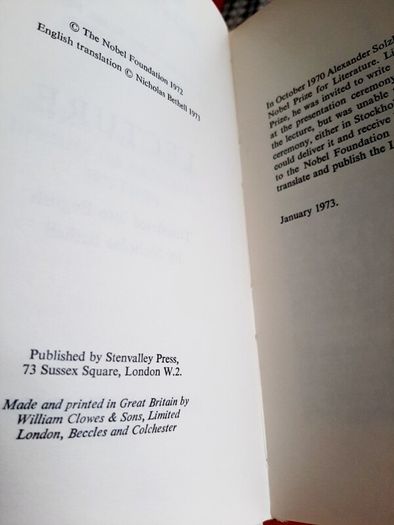 Solzhenitsyn's Nobel Prize lecture (1st edition)