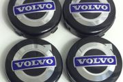 4 x Volvo alloy wheels, centre hub caps, 64 mm, black / blue, C70, S60, V60, V70, S80, XC90