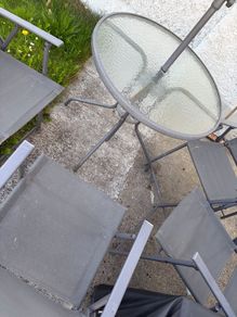 Garden table x 4 chairs including parasol