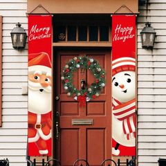 Happy Christmas Porch Sign with Santa Claua and Snowman Hanging Banners Couplet for Holiday Home Wall Front Door Garden Yard Indoor Outdoor Party Xmas Decoration (FREE POSTAGE)