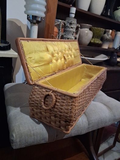 Wicker and Needlepoint Sewing basket