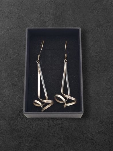 Vintage 925 Silver Long Abstract Sculptural Earrings