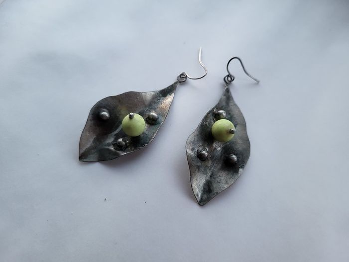 Handmade leaf shaped earrings, silver hooks, leaves earrings
