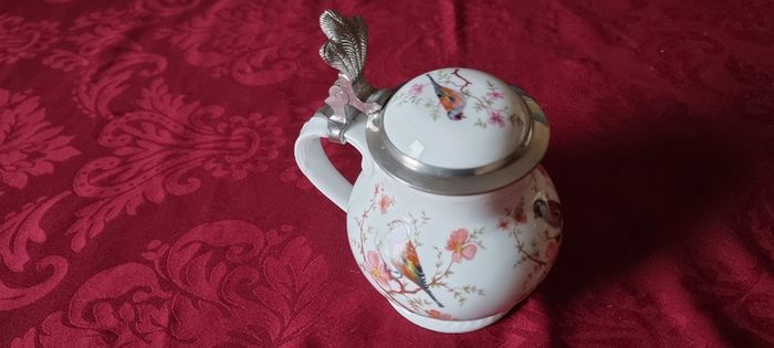 Antique Royal Tettau Bavaria Germany Original Model Al-Tettau Anno 1800 Pewter Lidded Porcelain Teapot / Stein Made In Bavaria Germany