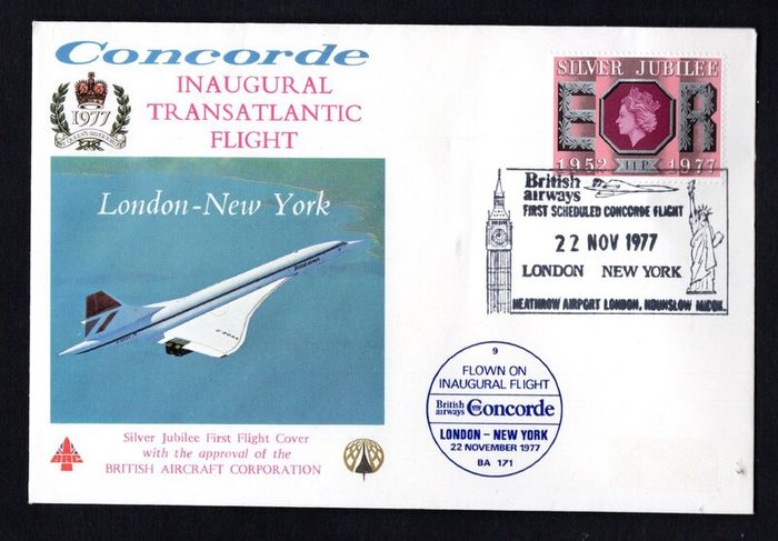 1977 Great Britain Concorde Flight Unaddressed Cover (with approval of British Aircraft Corporation) SST Inaugural Transatlantic Flight. New York to London.