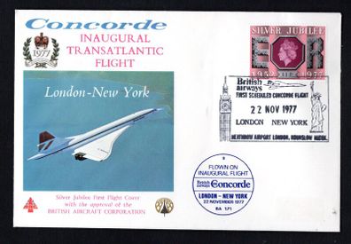1977 Great Britain Concorde Flight Unaddressed Cover (with approval of British Aircraft Corporation) SST Inaugural Transatlantic Flight. New York to London.