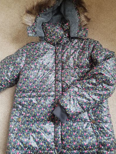 Girls Spotty Fur lined Coat - as New