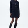 Zara Navy Knit Dress with Pockets Detail and Gold Buttons. Size S Image 5