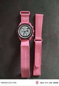 Rare Pink Swatch unisex omega moonswatch speedmaster with extra limited edition speedmaster strap