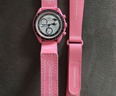 Rare Pink Swatch unisex omega moonswatch speedmaster with extra limited edition speedmaster strap