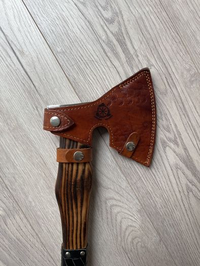 Viking Style Bearded Axe with Leather Sheath / Engraved Valknut