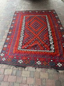 Large Vintage Handwoven Tribal Kilim Rug Wool Flatweave (203x275cm)