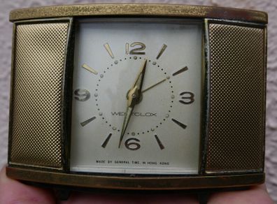 Vintage Westclox 1940s - 1950s Black and Gold Tone Travel Alarm Clock - Works