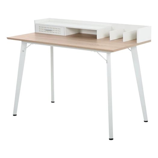 Computer Desk with Monitor Stand, Drawer and Storage Compartments, Compact Desk for Home Office and Small Spaces, White