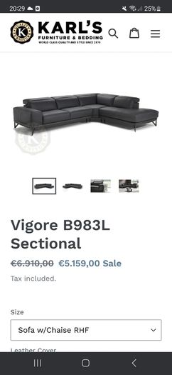 Real leather L shaped sofa from karl's furniture (vigore)
