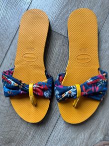 Havaianas Yellow Flip Flops with Navy Floral Straps
