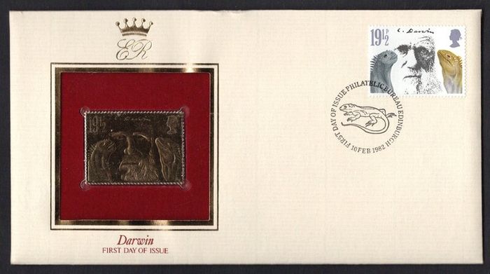 1982 Great Britain Death Centenary of Charles Darwin Commemorative stamps with Gold Replica Stamp First Day Cover (FDC)