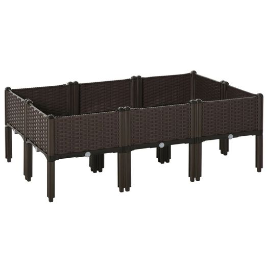 Set of 6 26L Garden Raised Bed Elevated Patio Flower Plant Planter Box PP Vegetables Planting Container, Brown