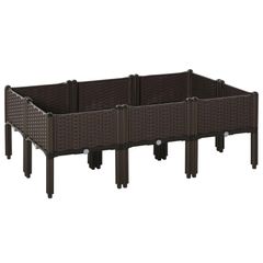 Set of 6 26L Garden Raised Bed Elevated Patio Flower Plant Planter Box PP Vegetables Planting Container, Brown
