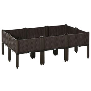 Set of 6 26L Garden Raised Bed Elevated Patio Flower Plant Planter Box PP Vegetables Planting Container, Brown