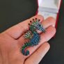 Seahorse Brooch Blue Crystals Pin Badge Broach Sea Horse Ocean Sea Theme Jewelry and Accessories Image 4