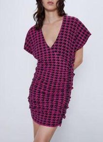 Zara pink and black houndstooth dress