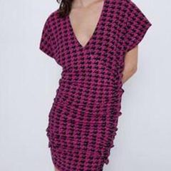Zara pink and black houndstooth dress