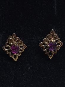 Vintage 9ct Gold Purple Stone Stud Earrings