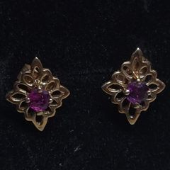 Vintage 9ct Gold Purple Stone Stud Earrings