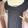 Off-Shoulder Crystal-Embellished Starry Mesh Long Evening Gown Image 3