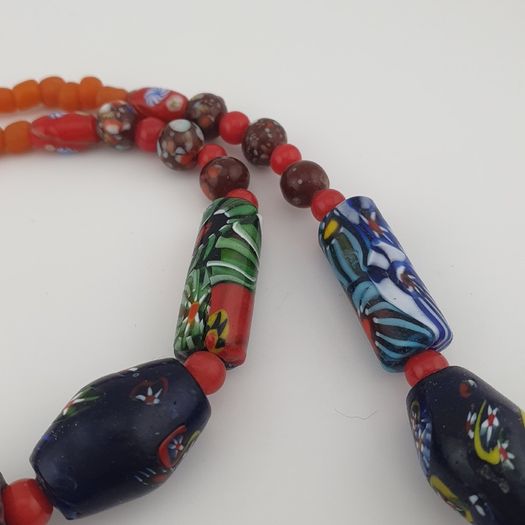 Vintage Venetian Style Floral & African Glass Beads Necklace