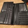 black faux leather wallet,featuring three embroidered Japanese Kokeshi doll Image 4