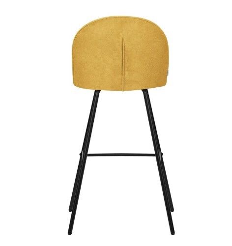 Set of 2 Mustard Upholstered Bar Stools with Backrests and Black Steel Legs