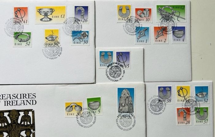 Ireland 1990-92 Irish Treasures Full Set 5 X Fdc Envelopes 22 X Eire Stamps Rare