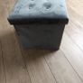 Grey velvet stool with storage Image 2