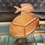 Vintage Teak Mid Century Divided Serving Platter Carved Handle Retro Stylised Fish Image 6