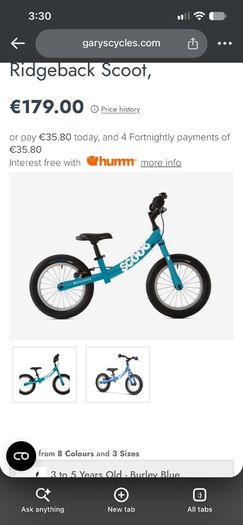 Ridgeback scoot balance bike barely used
