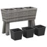 Garden Raised Bed with Legs and 3 Pots 72x25x50 cm Poly Rattan Grey Image 2