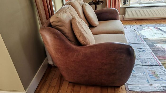 2 seater genuine leather and fabric