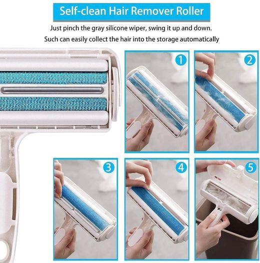 Pet Hair Remover Roller, Reusable Animal Hair Removal Brush for Dogs and Cats, Easy to Clean Fixed Areas Pet Fur from Carpet, Furniture, Rugs, Stairs, bedding and Sofa - White