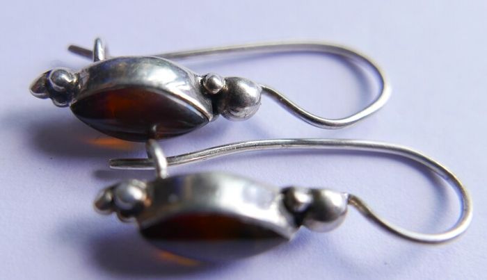 Vintage Baltic Amber Drop Earring, 925 Sterling Silver 2,1g