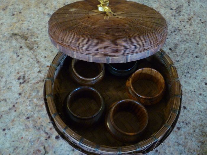 Wooden Napkin Ring holders-set Of 5 Vintage With Storage Box