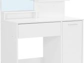 dressing table with mirror, storage compartment, 1 drawer, 2 shelves, white