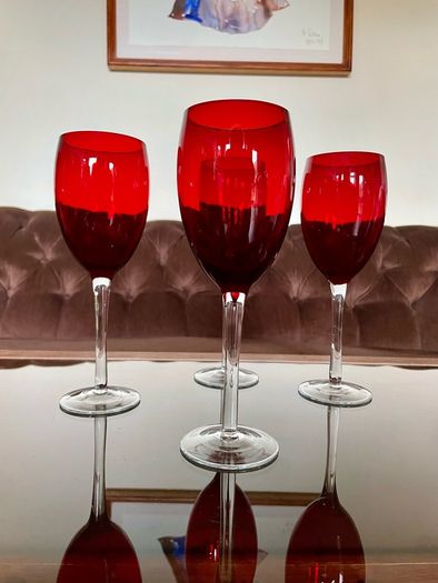Vintage Italian Hand Blown Ruby Red Wine or Water Goblets 23 cm Tall